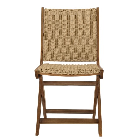 VICTOIRE Set of 2 Folding Chairs in Oiled Acacia and Synthetic Rattan