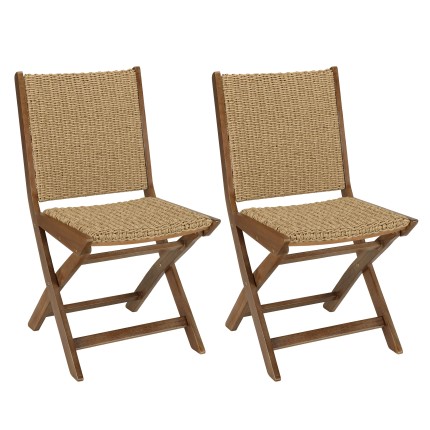 Lot 2 chaises pliantes VICTOIRE acacia huilé et rotin synthétique