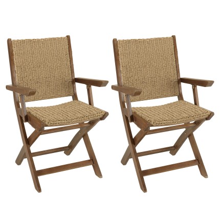 Lot de 2 fauteuils pliants VICTOIRE - Acacia huilé et rotin synthétique