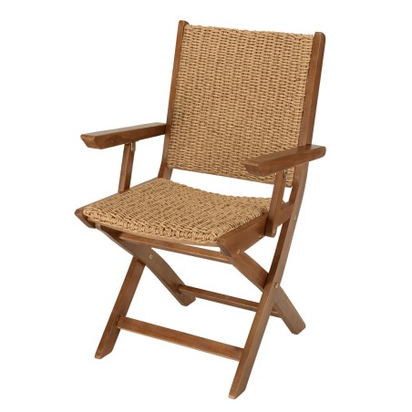 VICTOIRE Set of 2 Folding Armchairs - Oiled Acacia & Synthetic Rattan