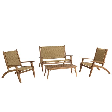 Salon de jardin VICTOIRE - Acacia huilé et rotin synthétique