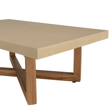 ERIS - Rectangular coffee table 120x70cm in beige concrete with crossed teak legs