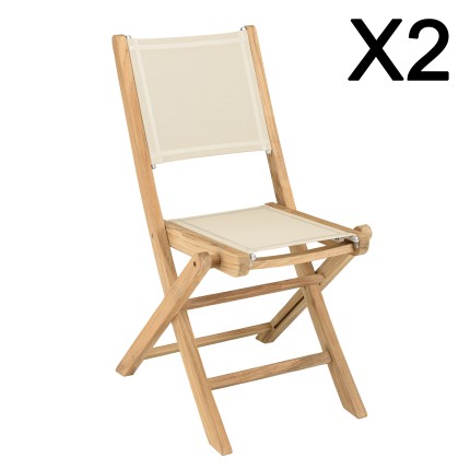 HARRIS - Set of 2 beige textilene folding chairs