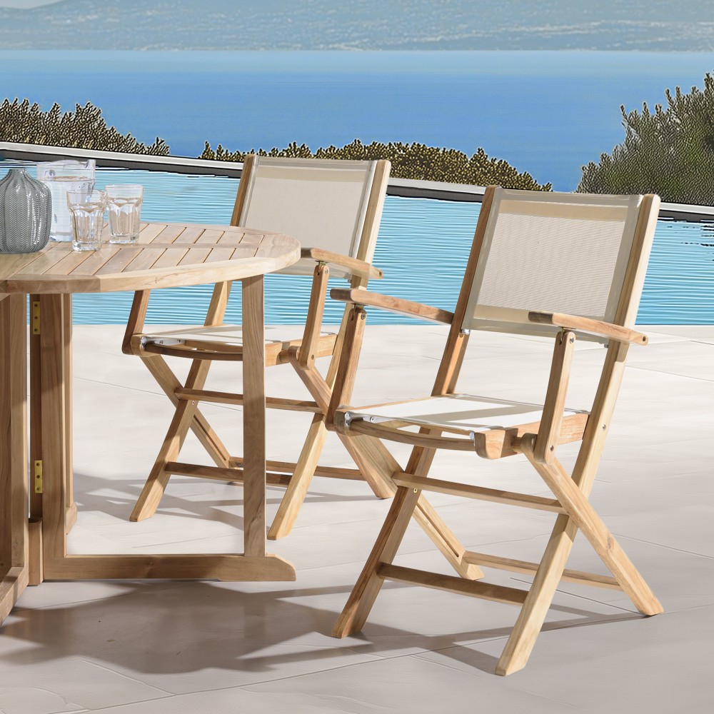 HARRIS - Lot de 2 fauteuils pliants textilène couleur beige HARRIS - Lot de 2 fauteuils pliants textilène couleur beige