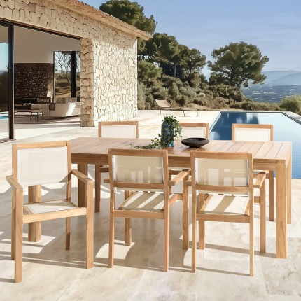 Teak and textilene garden set for 8/10 people