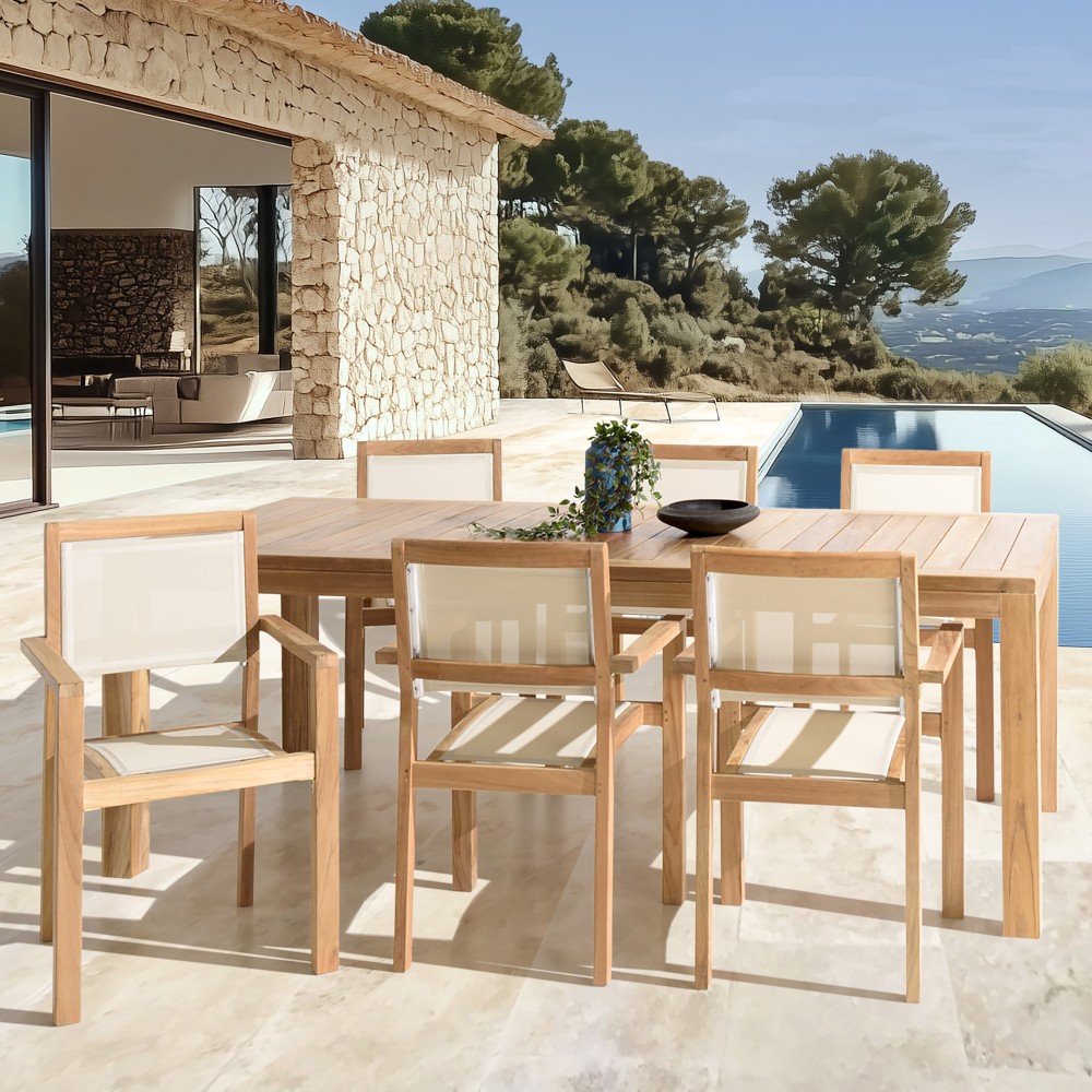 HARRIS - Lot No. 166 Teak and textilene garden furniture for 8/10 people HARRIS - Lot No. 166 Teak and textilene garden furniture for 8/10 people