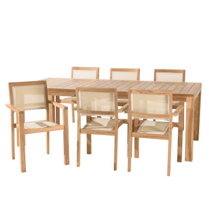 Ensemble de jardin en teck et textilène 8/10 personnes