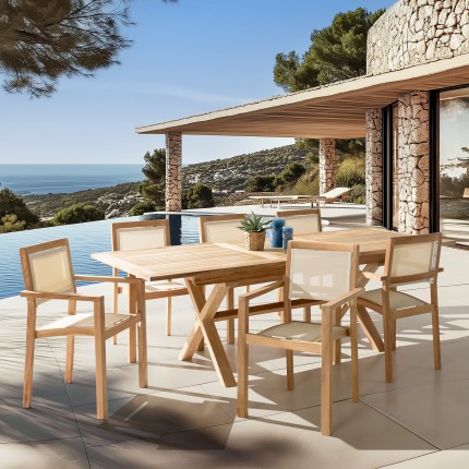 HARRIS - Lot No. 164 Teak and textilene garden furniture for 8/10 people