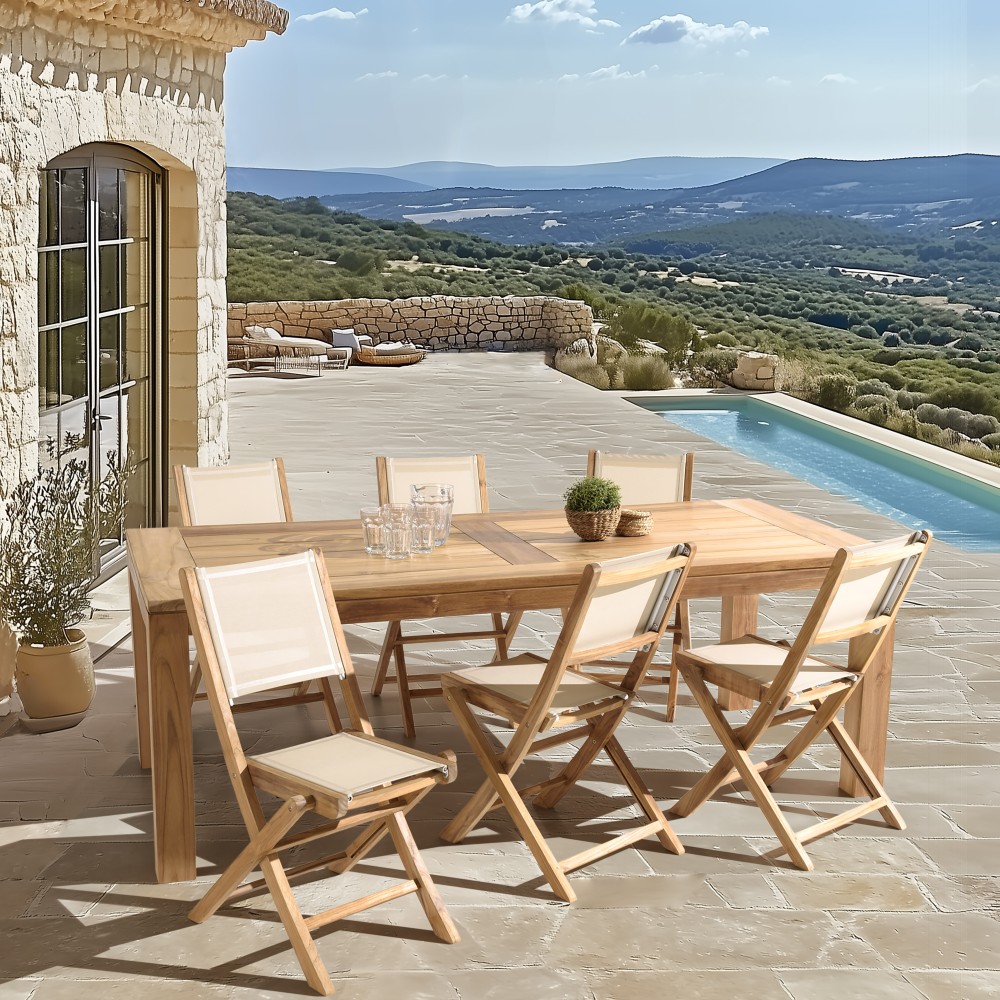 HARRIS - Lot No. 165 Teak and textilene garden furniture for 8/10 people HARRIS - Lot No. 165 Teak and textilene garden furniture for 8/10 people