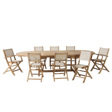 Teak and textilene garden set for 10/12 people FUN