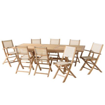 Teak and textilene garden set for 12 people