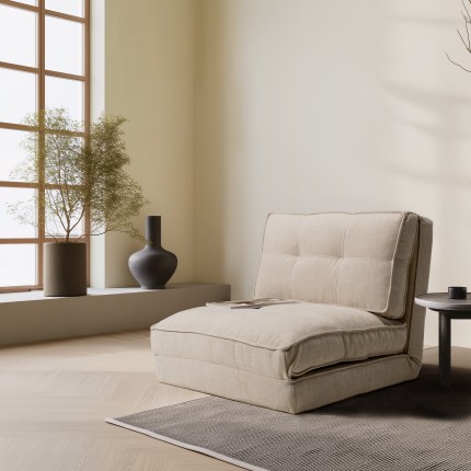 ANGELE - 1-seater convertible armchair in ecru fabric
