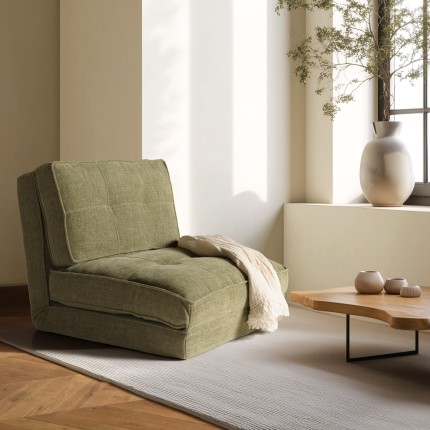 ANGELE - 1-seater convertible armchair in green fabric