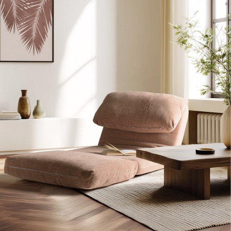 ANGELE - 1-seater multi-position armchair in old pink fabric