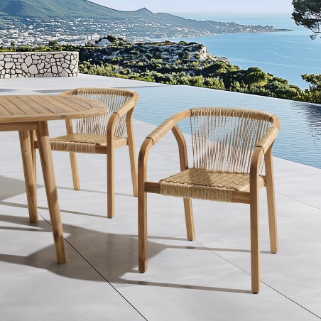 Set of 2 armchairs in oiled acacia and synthetic rope VICK