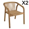 Set of 2 armchairs in oiled acacia and synthetic rope VICK