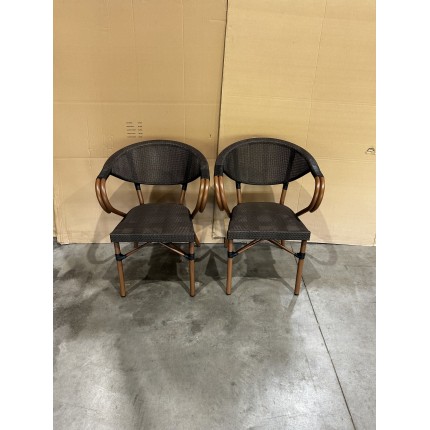 VIANNEY Set of 2 Brown Steel Bistro Garden Chairs