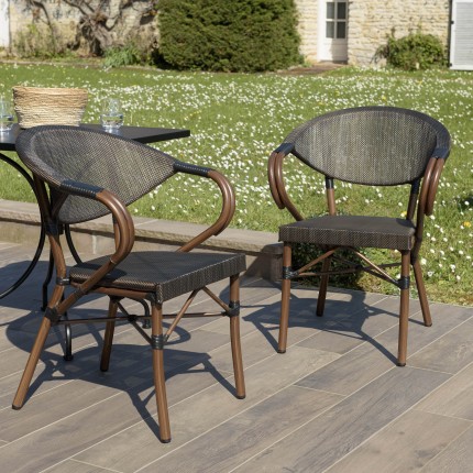 VIANNEY Set of 2 Brown Steel Bistro Garden Chairs
