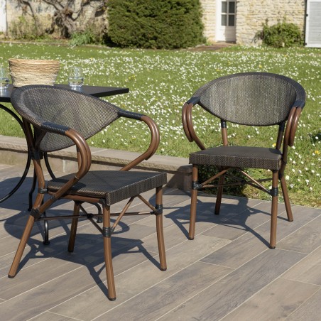 SECOND HAND - Set of 2 brown bistro garden chairs in steel and textilene