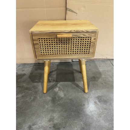 Rodrigo Natural-Coloured Bedside Table with 1 Drawer and Cane Finish