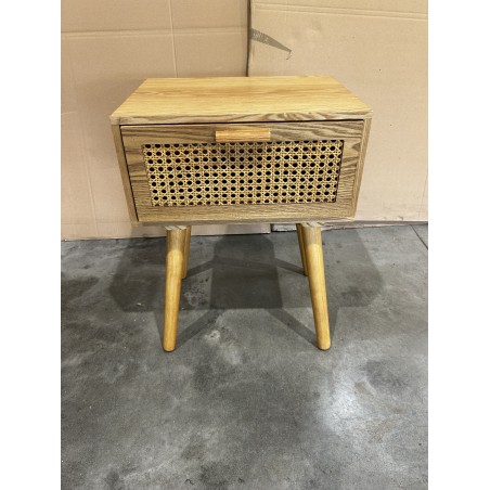 SECOND HAND - RODRIGO - Natural-colored bedside table with 1 cane-front drawer