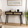 SECONDE MAIN - Console noire bois 2 tiroirs cannage ANGELO