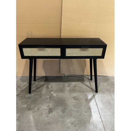 ANGELO Black Wooden Console Table with 2 Drawers and Cane Finish