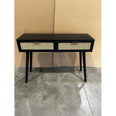 SECOND HAND - Black wooden console with 2 cane-front drawers ANGELO