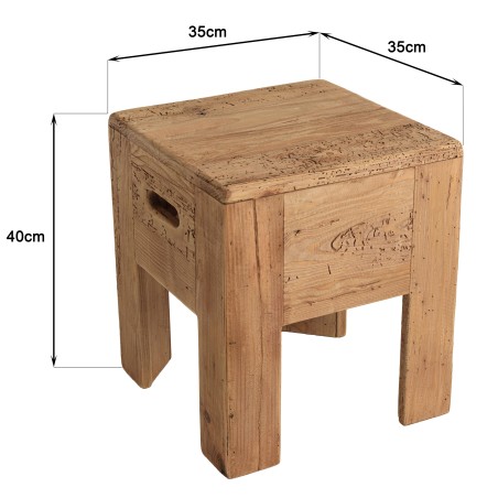 Tabouret carré 35x35cm bois Pin recyclé SANDY