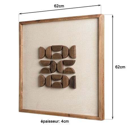 Wall decoration in recycled pine with geometric patterns, 62 x 62 cm