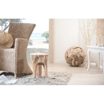 SECONDE MAIN - Tabouret rond en bois de teck naturel