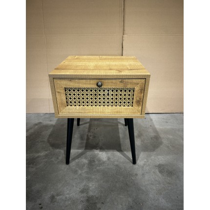 CHARLIE Brown Bedside Table with Cane Effect Drawer
