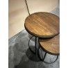 SIXTINE Set of 3 Round Brown Side Tables - Recycled Teak Acacia Mahogany Black Metal Legs