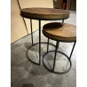 Set de 2 tables d'appoint rondes marrons Teck recyclé Acacia Mahogany pieds métal noirs