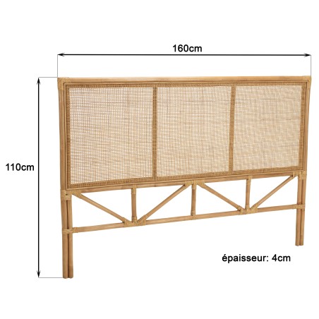 SECONDE MAIN - Tête de lit rect. 140/160cm "cannage" rotin couleur brun miel