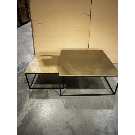 SECONDE MAIN - Set de 2 tables gigognes carrées aluminium doré pieds métal