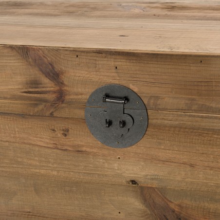 Coffre rangement marron bois Pin recyclé poignées métal noir | Collection Sandy