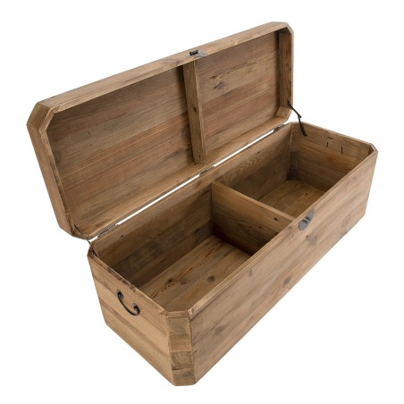 SANDY - Coffre rangement marron bois Pin recyclé poignées métal noir