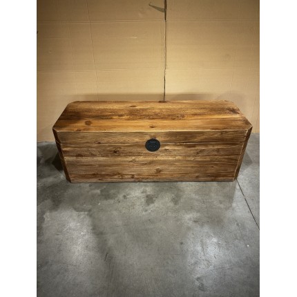 SECONDE MAIN - Coffre rangement marron bois Pin recyclé poignées métal noir
