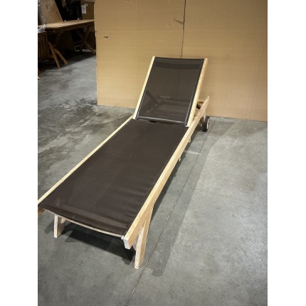 FUN Taupe Textilene Sun Lounger in Teak Wood - Premium Quality