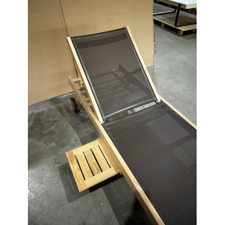 FUN Taupe Textilene Sun Lounger in Teak Wood - Premium Quality