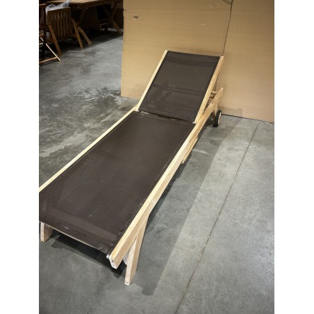 FUN Taupe Textilene Sun Lounger in Teak Wood - Premium Quality