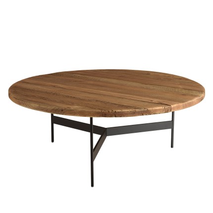 DANDY - Table basse ronde 90x90cm bois Pin recyclé et pieds métal noir