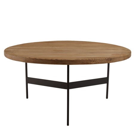 Table basse ronde 70x70cm bois Pin recyclé et pieds métal noir - DANDY