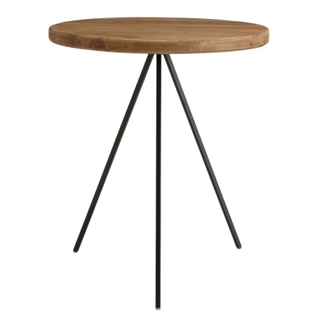 DANDY - Table basse ronde 70x70cm bois Pin recyclé et pieds métal noir