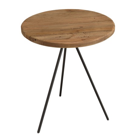 DANDY - Table basse ronde 70x70cm bois Pin recyclé et pieds métal noir