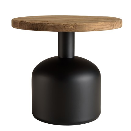 Table d'appoint ronde 50x50cm bois Pin recyclé pied métal noir