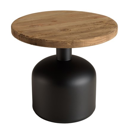 Table d'appoint ronde 50x50cm bois Pin recyclé pied métal noir