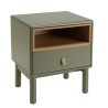 Green bedside table with 1 drawer and 1 shelf in natural wood ETHAN