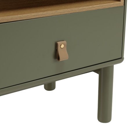 Green bedside table with 1 drawer and 1 shelf in natural wood ETHAN